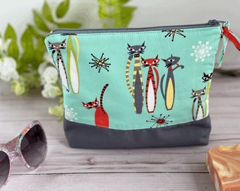 Cats Small Makeup bag,  cats small zipper pouch, small cosmetic bag, quilted cosmetic bag, graduation gift