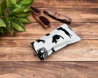 Double Glasses holder black cats, soft fabric eyeglasses case, reading eyewear sleeve, sunglasses holder, grandmother gift