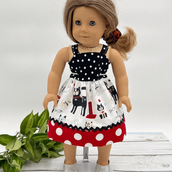 Black cats sleeveless 18 inch doll dress  American made, girl doll, 18 inch doll dress, ag doll clothes, trendy doll clothes