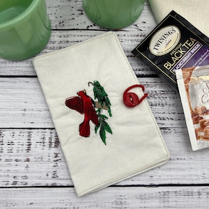 Cartera para té con bordado de cardenal, soporte para bolsitas de té, artículos esenciales para volar, organizador de té de viaje, regalo para amantes del té