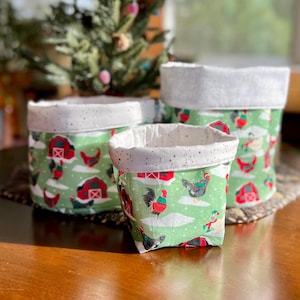 Winter Farmhouse Handmade Fabric Basket chicken themed bread bucket basket homeware