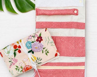 Floral travel Jewelry case, necklace organizer, earring holder, bridal shower collage dorm necessity