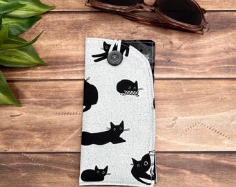 Soporte para gafas con gatos negros, estuche de tela suave para gafas, funda para gafas de lectura, soporte para gafas de sol, regalo para abuela amante de los gatos