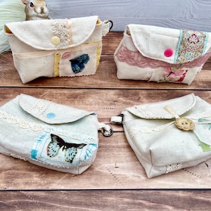 Handmade Classic EDC Pouch cutecore Linen Fabric hobo bag dumpling bag tech pouch AirPods case college dorm essentials small charger cord