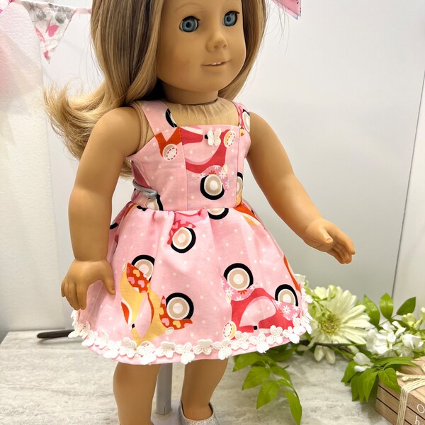 18 inch doll clothes, scooter fabric doll dress, Trendy doll clothes, American made, girl doll