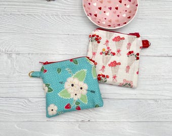Keychain Wallet air pod case floral Zipper Coin Pouch with Key Ring  Fabric Key Fob  Small Wallet for Keys & Cards