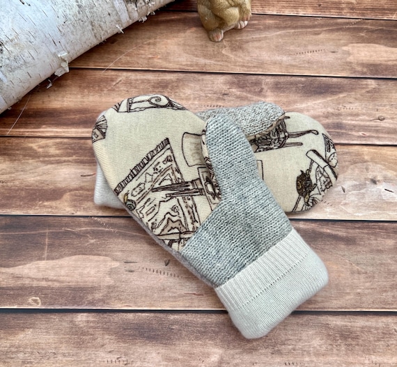 Handmade womens wool Sweater mittens  upcycled winter sustainable fall clothing gift for grandmother handmade gloves farmhouse style