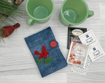 Cardinal Tea wallet, travel Tea bag holder, tea lovers gift, tea bag organizer, tea party gift, bird lovers gift, get well soon gift