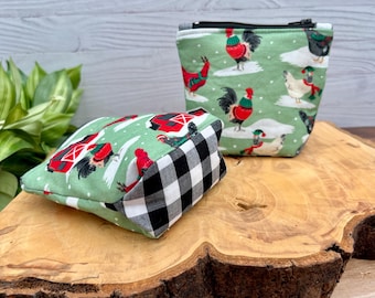 Mini Handmade edc pouch small travel zipper pouch, soft cosmetic holder, cute coin purse Chicken lover gift