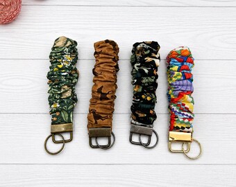 Wrist Lanyard Handmade Scrunchie wristlet Keychain lanyard cat key fob accessory