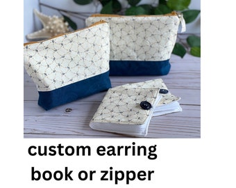 Custom Earring holder and zipper pouch set, earring storage, stud earring holder, earring case, jewelry organizer, earring book