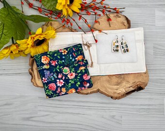 Travel jewelry box  travel Jewelry case matching zipper pouch, bridal shower gift, travel accessory, retirement gift bridesmaid gift