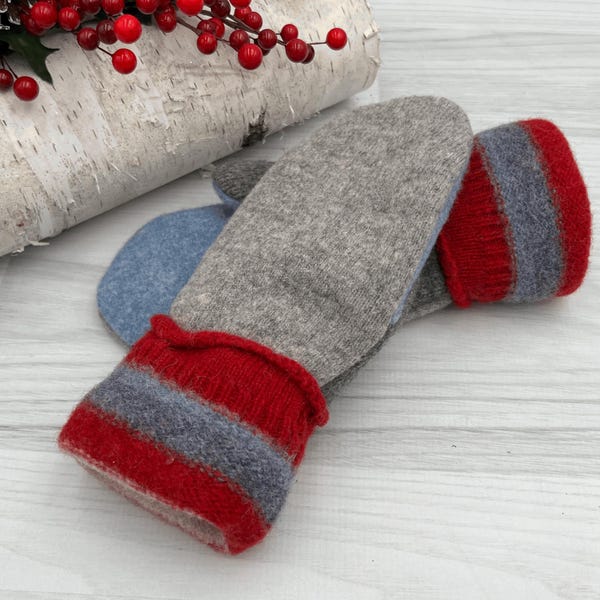 Luvas de suéter feitas à mão, luvas de suéter recicladas, roupas recicladas, presente para mãe, presente para babá, presente para colega de trabalho, tamanho médio