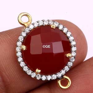 Red Onyx CZ Connector: 925 Sterling Silver Double Bail Charm