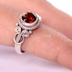Handmade Garnet Ring: 925 Sterling Silver, January Birthstone