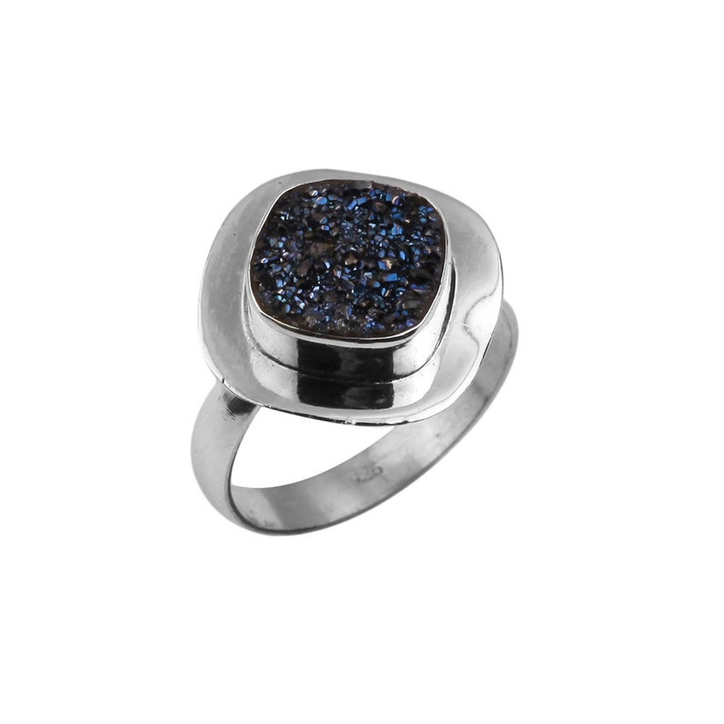 Bague avec pierres précieuses druzy bleues naturelles, bague en argent sterling 925, US8, belle bague tendance pour femme, nouvelle bague tendance, cadeau pour elle image 10