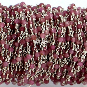 Natural Pink Tourmaline Round Faceted Rosary Chain, 2mm Pink Tourmaline Wire Wrapped Rosary Beaded Chain, Faceted Jewelry Crafts Chains