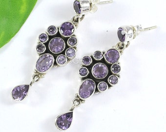 Orecchini pendenti con ametista sfaccettata: gioielli in argento sterling 925
