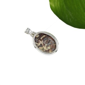 Puede incluir: Pendiente de plata con una piedra de &aacute;gata de forma ovalada. La piedra tiene un patr&oacute;n de color marr&oacute;n, rojo y dorado.