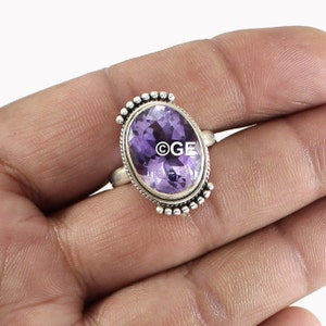 Natural Amethyst Ring, Handmade Silver Ring, 925 Sterling Silver Ring, Oval Cut Amethyst Designer Ring, February Birthstone, Promise Ring