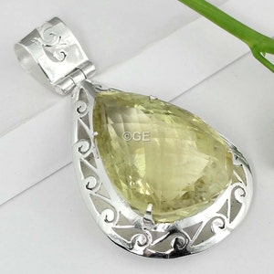 Big Lemon Quartz Pendant, Natural Lemon Quartz Necklace Pendant, 925 Sterling Silver Jewelry, Big Antique Designer Lemon Quartz Pendant