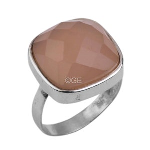 Handmade Rose Chalcedony Ring: 925 Sterling Silver Cushion Gemstone, US 9