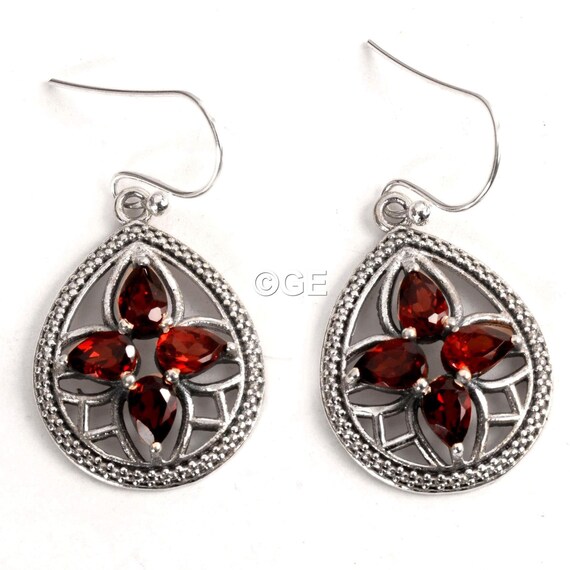Boucles D'oreilles Anciennes En Argent Sterling Avec Grenat - Occasion