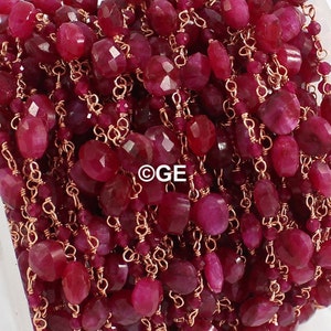 Ruby Briolette Rosary Chain: Wire Wrapped Gemstone Connector, DIY Jewelry Finding By Foot