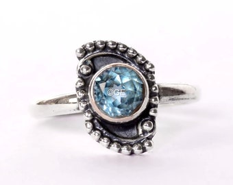 Blue Topaz Ring, Handmade Design Ring, 925 Sterling Silver Ring, Women ring , Daily Wear Ring, Wedding Gift Ring, November Birthstone Rings