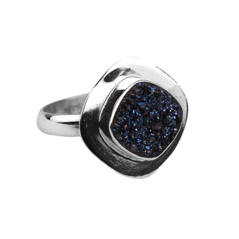 Bague avec pierres précieuses druzy bleues naturelles, bague en argent sterling 925, US8, belle bague tendance pour femme, nouvelle bague tendance, cadeau pour elle image 7