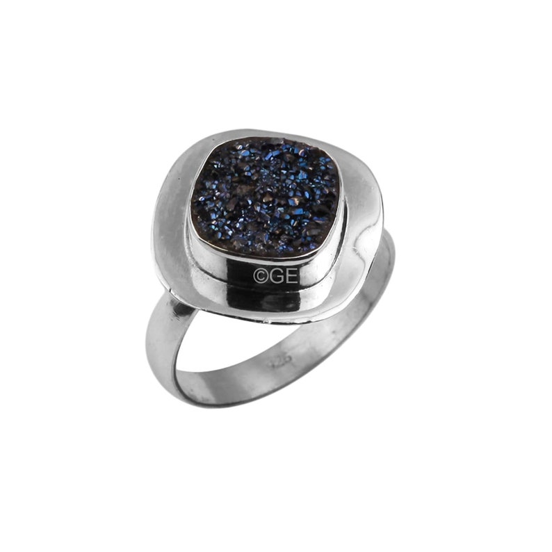 Bague avec pierres précieuses druzy bleues naturelles, bague en argent sterling 925, US8, belle bague tendance pour femme, nouvelle bague tendance, cadeau pour elle image 4