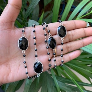 Natural Black Onyx Bezel Necklace, Black Onyx Beaded Wire Wrapped Necklace, Rosary Necklace, 925 Sterling Silver Necklace, Gemstone Necklace