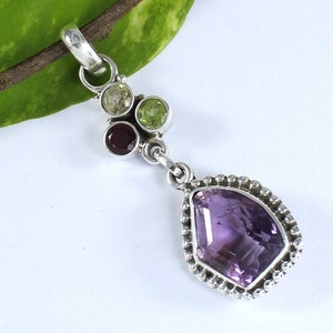Natural Multi Gemstone Pendant,925 Sterling Silver Pendant, Gemstone Pendant, Women Pendant,Silver Pendant,Multi Stone Pendant, Free Ship