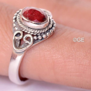 Handmade Oval Red Ruby Ring: Oxidized Sterling Silver, July Birthstone