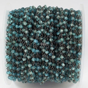 Apatite Rosary Chain: Wire Wrapped, Sky Blue Beaded Connector (3-4mm)