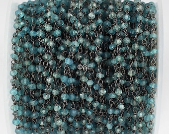 Apatite Rosary Chain: Wire Wrapped, Sky Blue Beaded Connector (3-4mm)