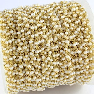Natural Sea Pearl Rosary Chain: 2mm Brass Wire Wrapped Beads