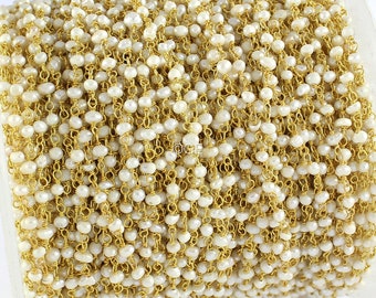 Natural Sea Pearl Beads Rosary, 2mm Wire Wrapped Rosary Chain In Brass, Sea Pearl Chains, Jewelry Making Chain by Foots, Wire Wrapped Rosary