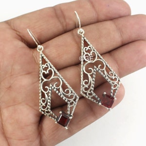 Garnet Gemstone Earring, 925 Sterling Silver Earring, Designer Garnet Earring, Women&#39;s Earring, Silver Garnet Earring, Square Garnet Earring