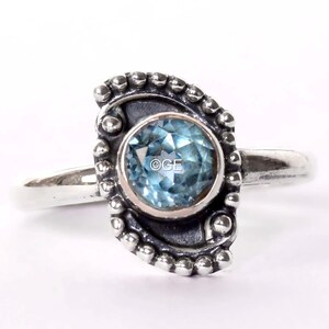 Natural Blue Topaz Ring, Sky Blue Topaz Ring, Boho Design Rings, Handmade Statement Rings, 925 Sterling Silver, Gift Jewelry, Free Shipping