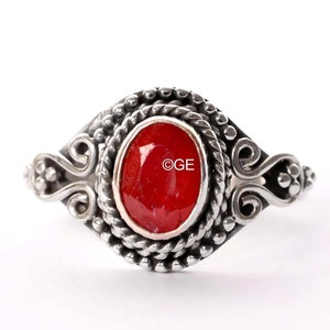 Anillo de ónix rojo: joyería bohemia de plata de ley 925