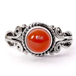Anillo de cabujón de ónix rojo: banda de plata de ley 925, piedra natal de julio