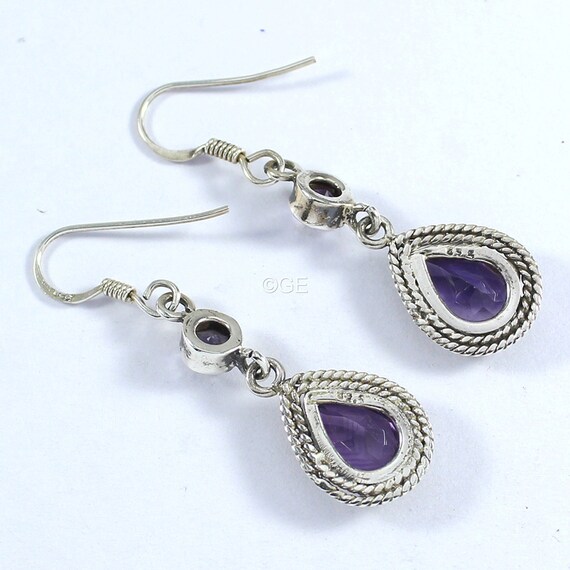 Amethyst Faceted Teardrop Bead Rope Design Sterling Silver Earrings Amethyst Faceted Teardrop Bead Rope Design Sterling Silver Earrings