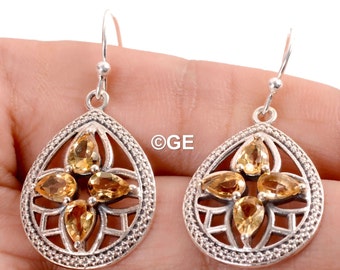 Pear Citrine Earrings: 925 Sterling Silver Dangle Earrings