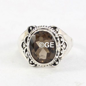 Oval Smoky Quartz Ring: 925 Sterling Silver Statement Ring