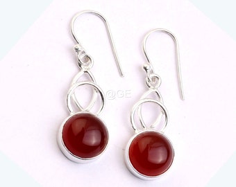 Boucles d'oreilles en pierres précieuses d'onyx rouge naturel, belle boucle d'oreille de créateur, boucles d'oreilles en argent sterling 925, boucle d'oreille pour femmes, cadeau de bijoux