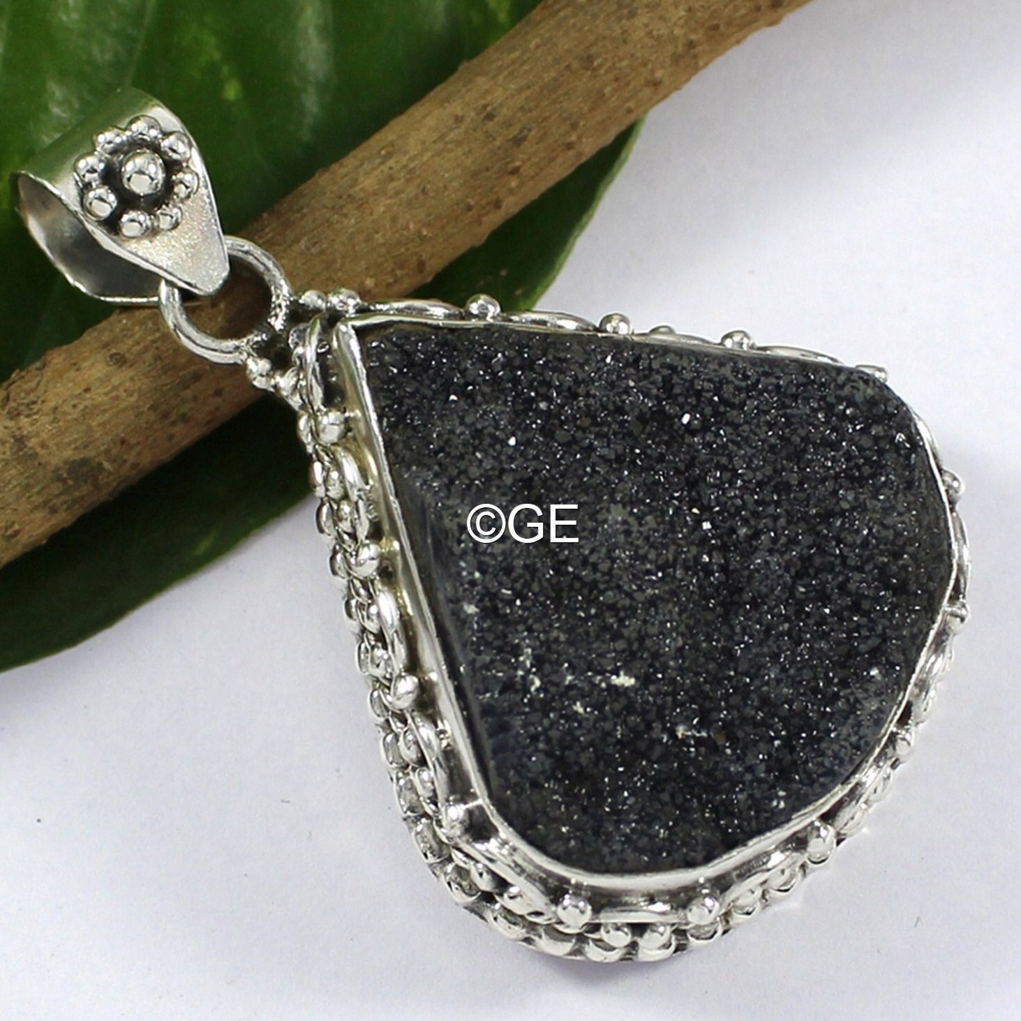 天然ブラックドゥルージー925シルバーペアペンダント - Etsy 日本