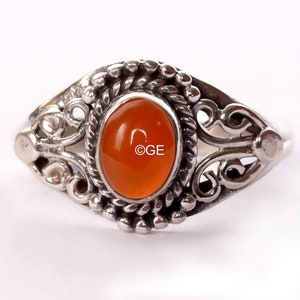 Anillo de plata esterlina con ónix rojo: joyería con piedras preciosas ovaladas