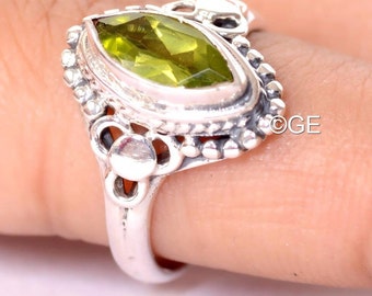 Natural Peridot Ring, Natural Gemstone Ring, Green Gemstone Ring, 925 Sterling Silver Gemstone Ring, Marquise Ring, Fashion Jewelry Ring