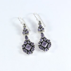 Faceted Amethyst 925 Sterling Silver Dangle Earrings